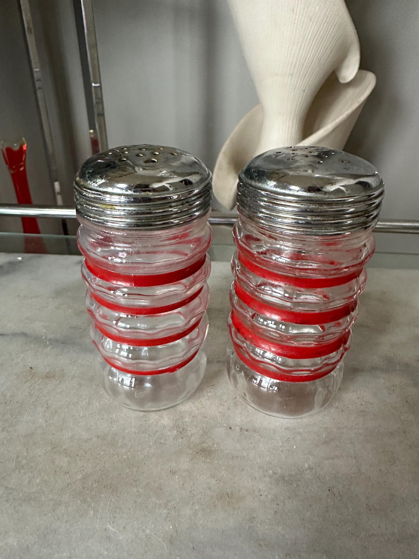 Vintage Red Kitchenware Set: Shakers, Chopper & Candy Thermometer