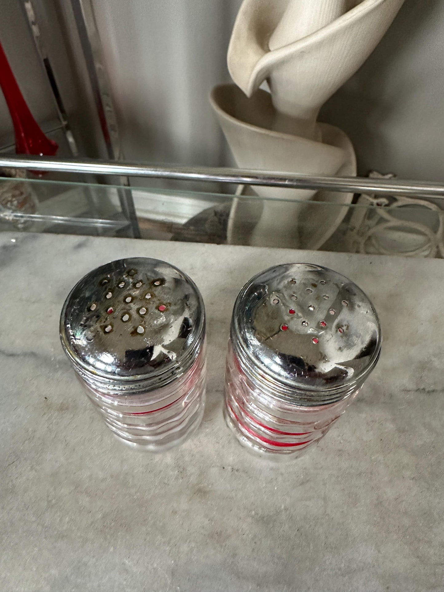 Vintage Red Kitchenware Set: Shakers, Chopper & Candy Thermometer