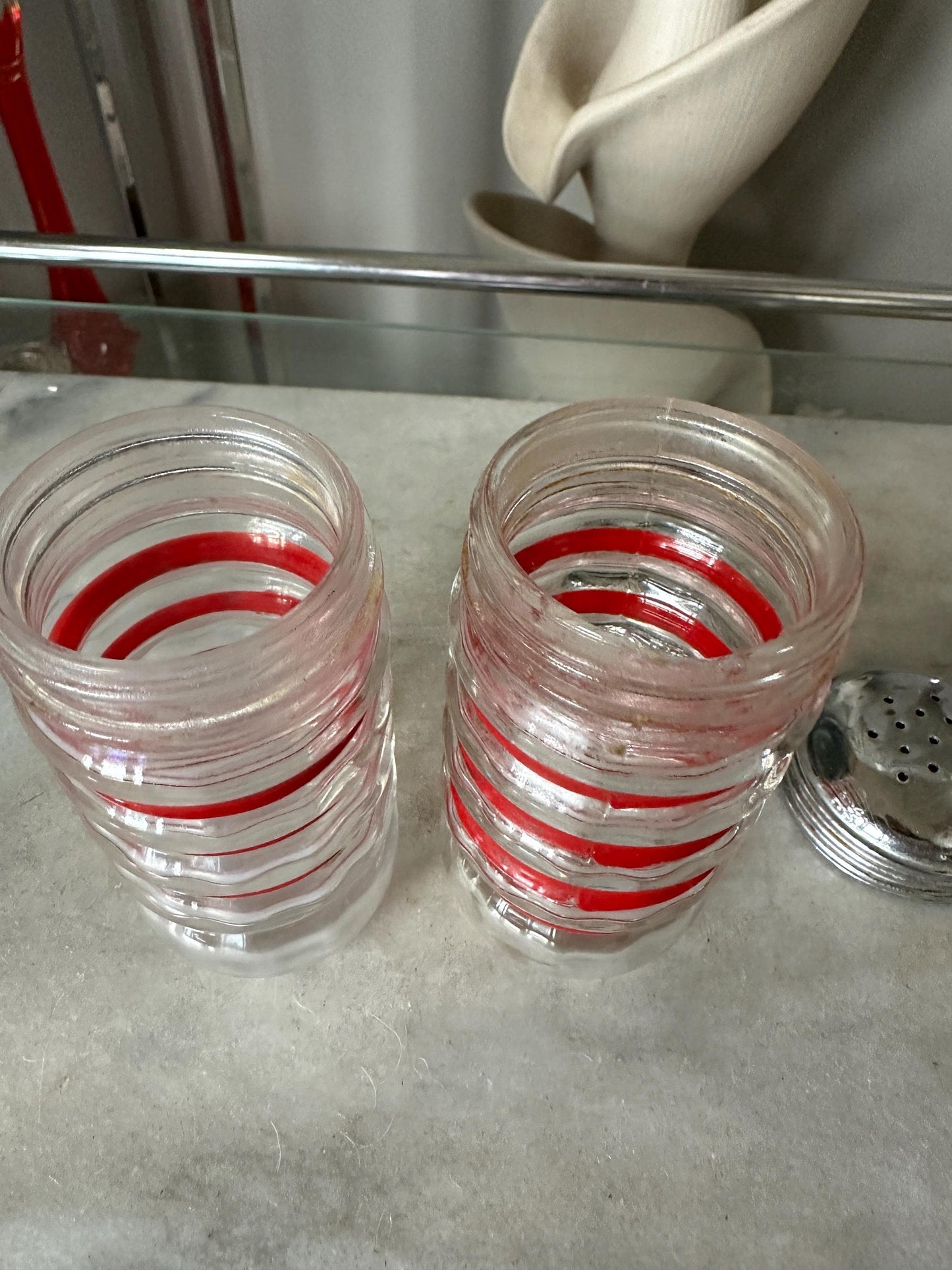 Vintage Red Kitchenware Set: Shakers, Chopper & Candy Thermometer