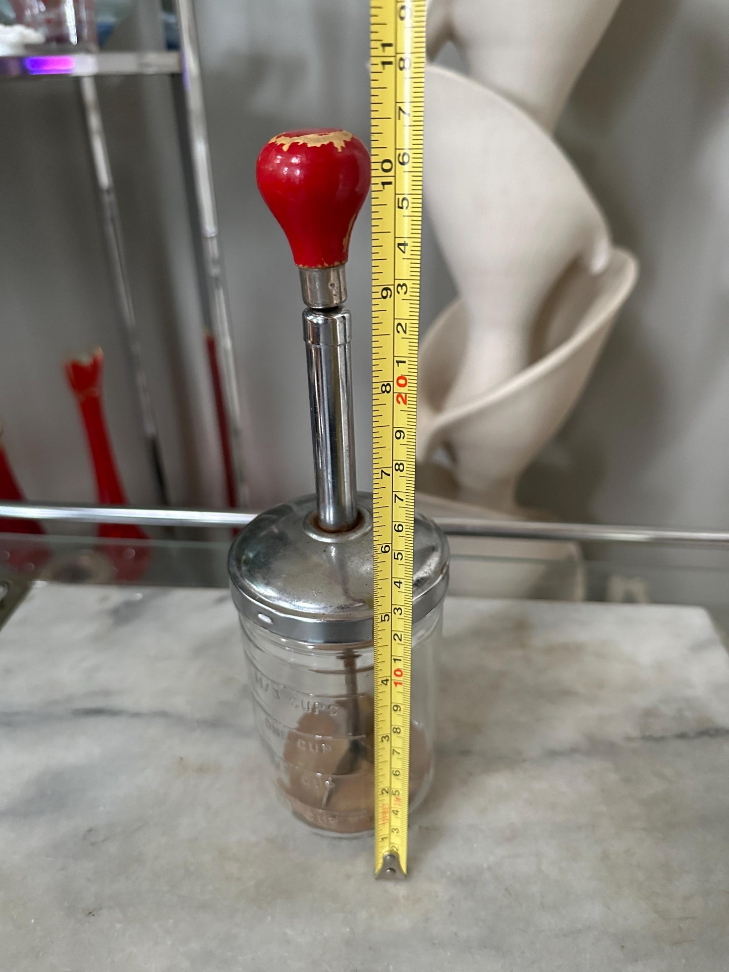 Vintage Red Kitchenware Set: Shakers, Chopper & Candy Thermometer