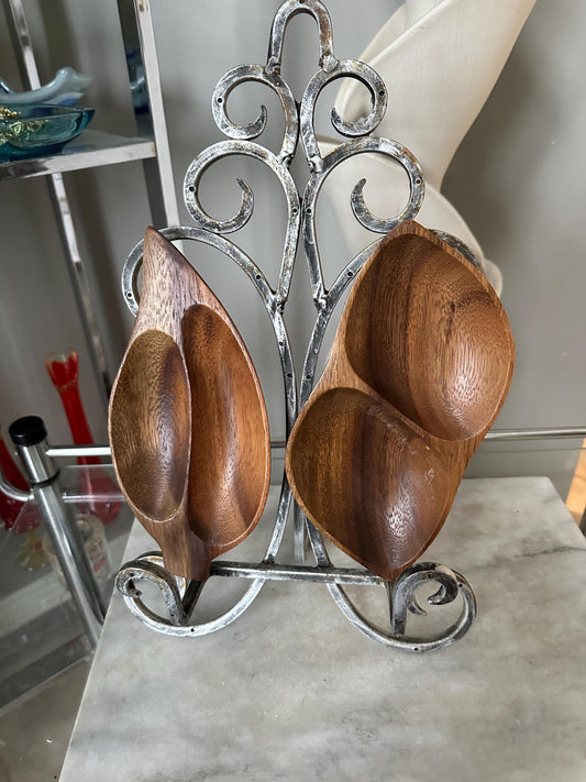 Vintage Teak Leaf Bowls: Mid-Century Modern Scandi Snack Set