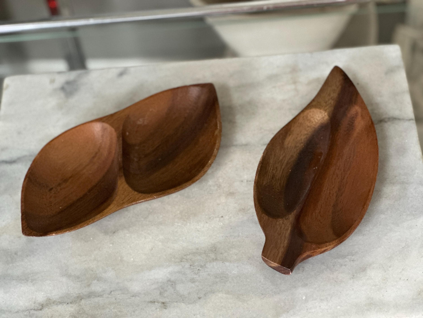 Vintage Teak Leaf Bowls: Mid-Century Modern Scandi Snack Set