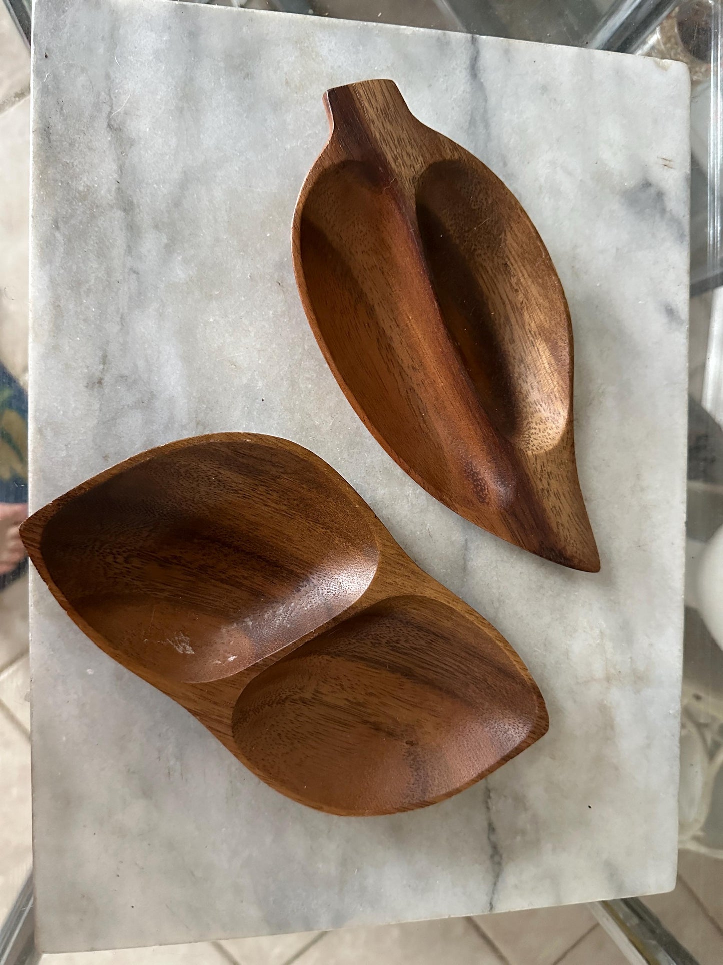 Vintage Teak Leaf Bowls: Mid-Century Modern Scandi Snack Set