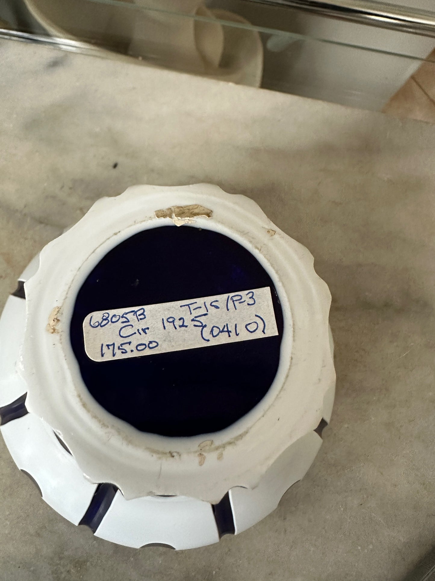 1920s Art Deco Cobalt Art Glass Vase: Floral Enamel Overlay