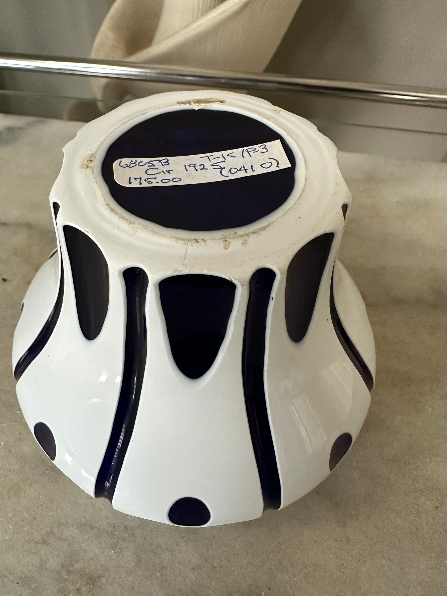 1920s Art Deco Cobalt Art Glass Vase: Floral Enamel Overlay