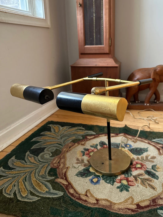 MCM Articulating Brass Desk Lamp: Koch & Lowy Style, Black Shade