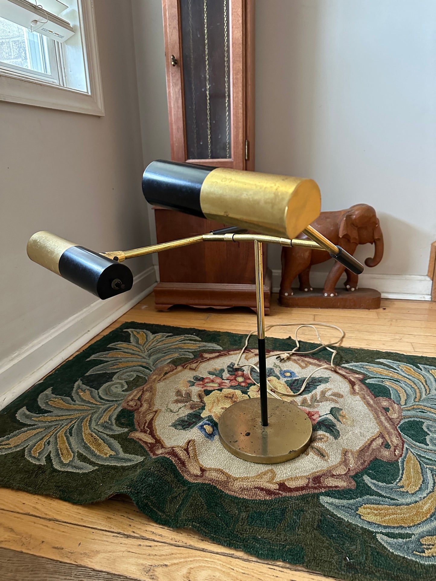 MCM Articulating Brass Desk Lamp: Koch & Lowy Style, Black Shade