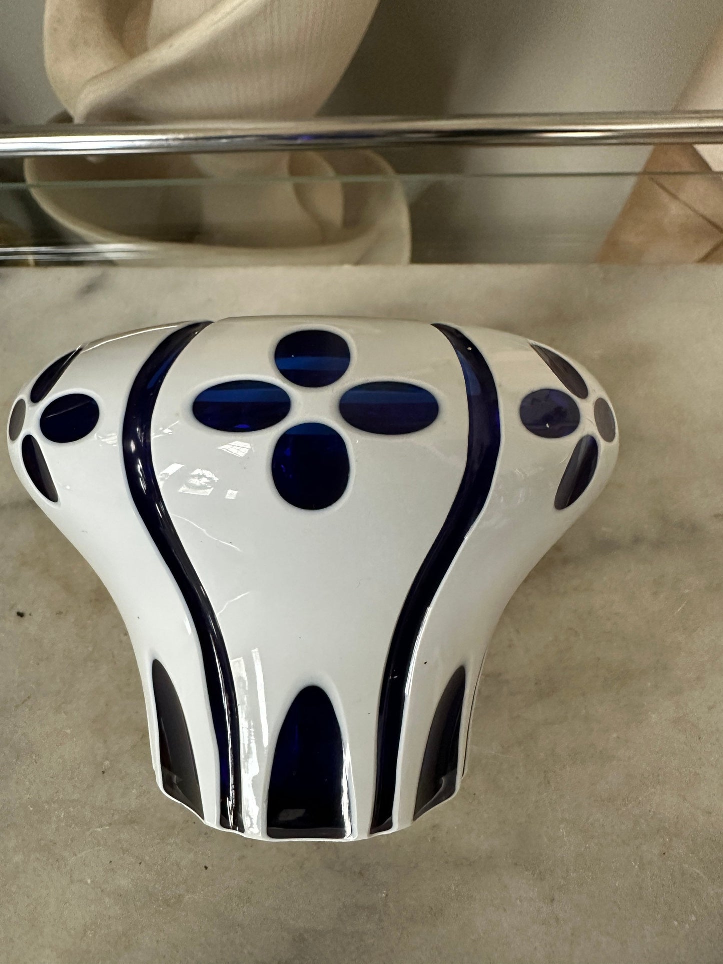 1920s Art Deco Cobalt Art Glass Vase: Floral Enamel Overlay