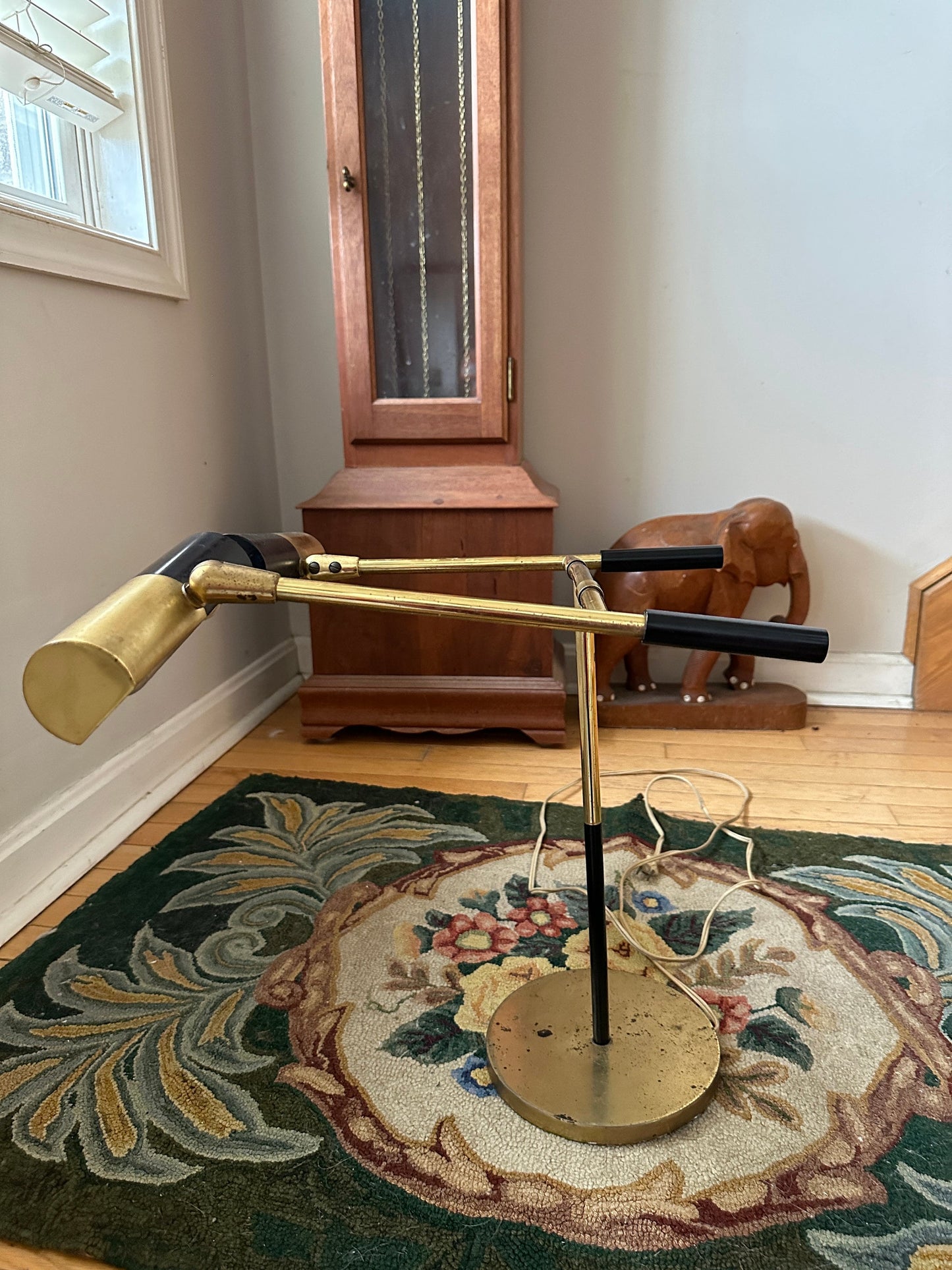 MCM Articulating Brass Desk Lamp: Koch & Lowy Style, Black Shade