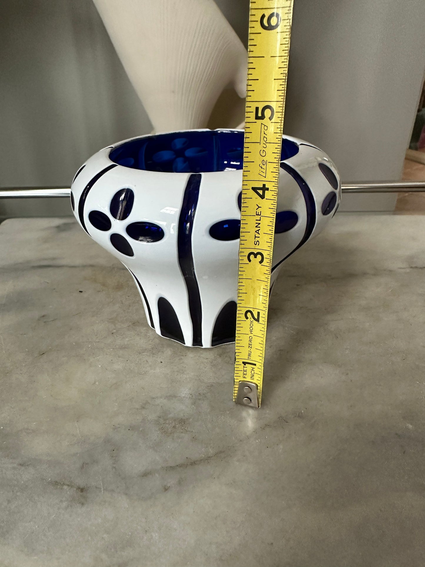 1920s Art Deco Cobalt Art Glass Vase: Floral Enamel Overlay