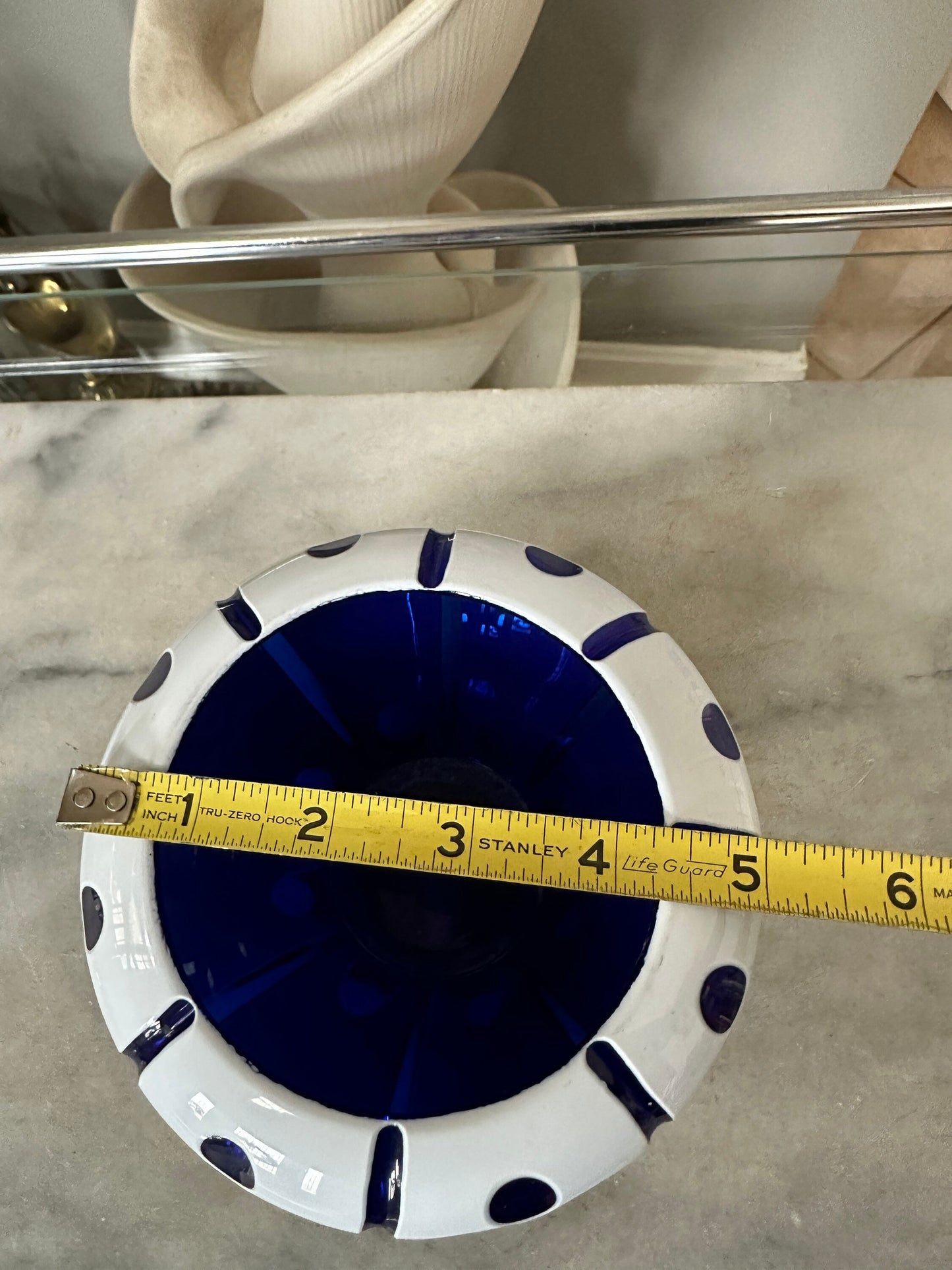 1920s Art Deco Cobalt Art Glass Vase: Floral Enamel Overlay