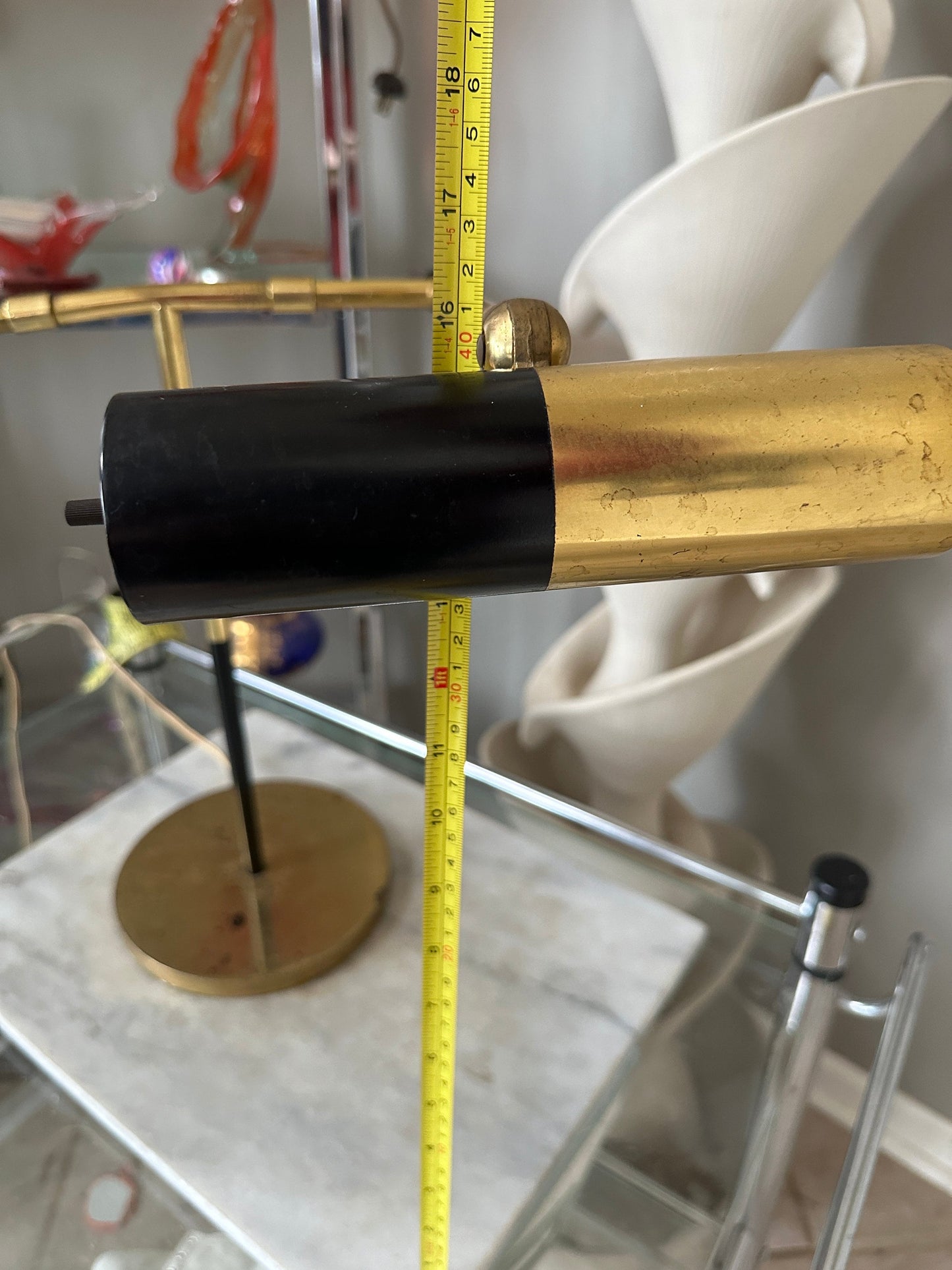 MCM Articulating Brass Desk Lamp: Koch & Lowy Style, Black Shade