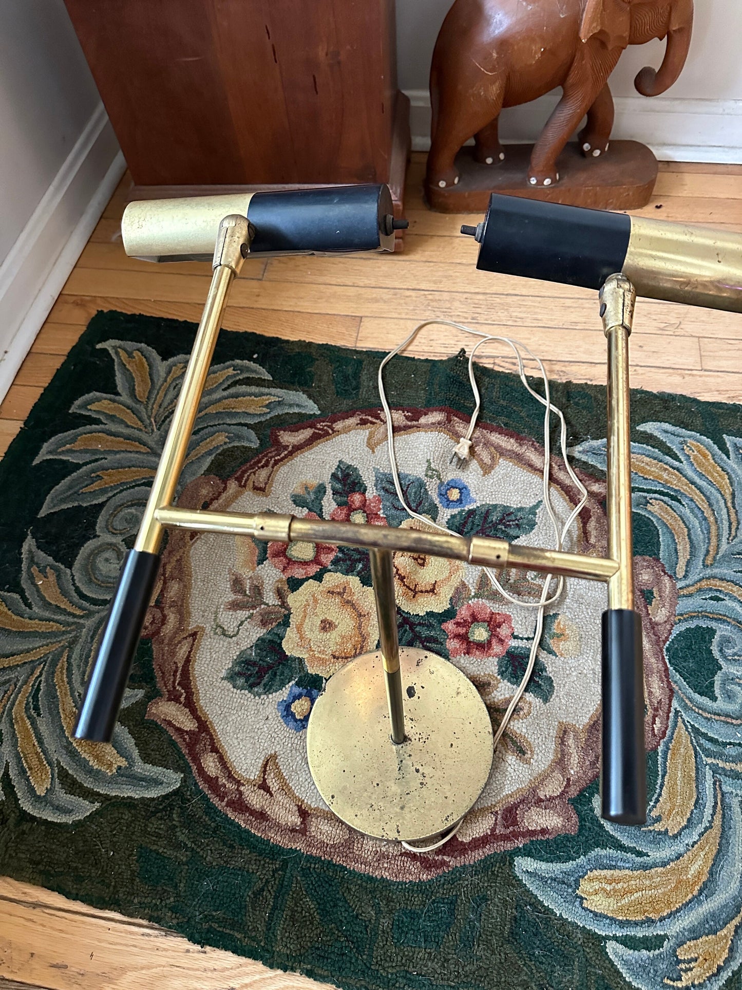 MCM Articulating Brass Desk Lamp: Koch & Lowy Style, Black Shade