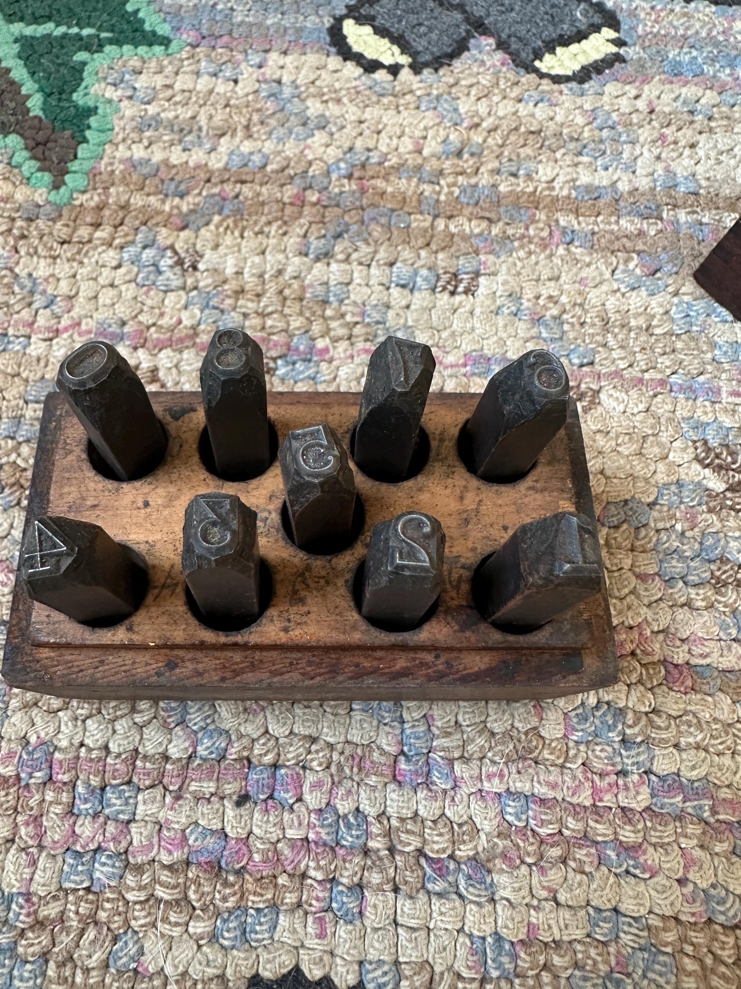 Antique Steel Number Stamp Set in Dovetailed Wood Case