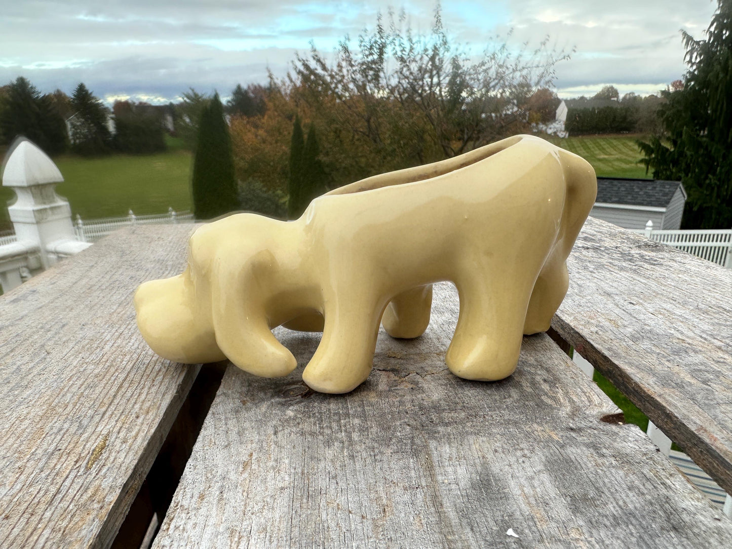 Vintage Shawnee Pottery Hound Dog Planter - Yellow Ware Ceramic