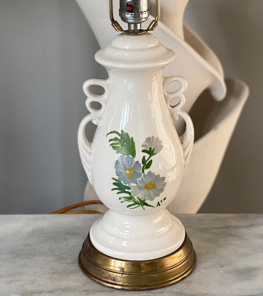 Vintage hand Painted Porcelain Urn Lamp - Blue Flowers - Mid Century Decor, MCM, Art Deco, Great Color and Style!!