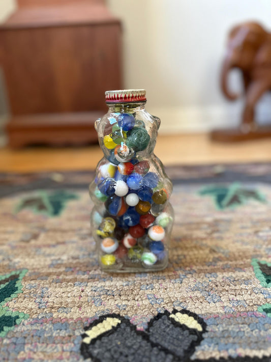 Vintage Snow Crest Bear Bottle Bank with Marbles – Salem, MA