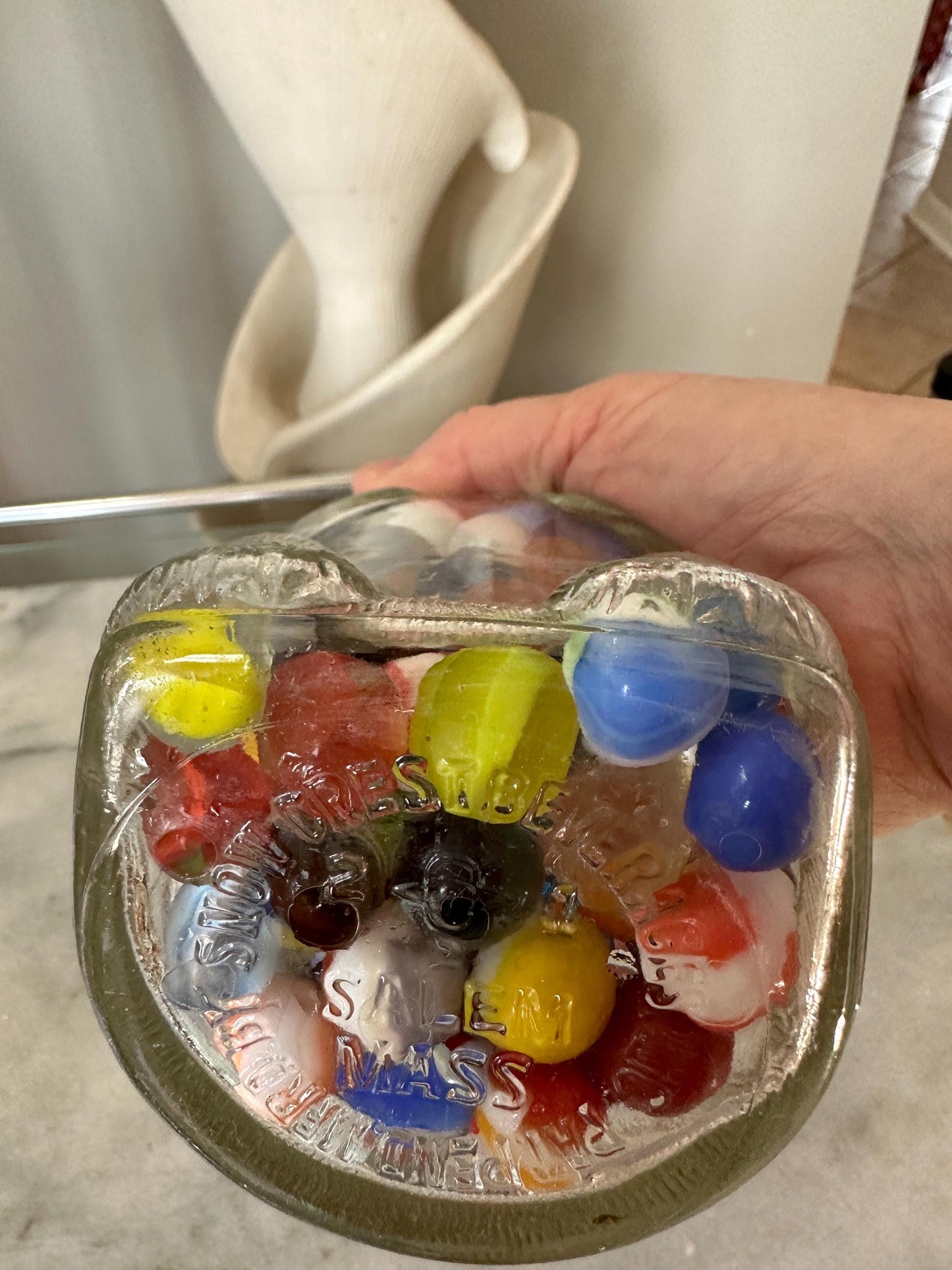 Vintage Snow Crest Bear Bottle Bank with Marbles – Salem, MA