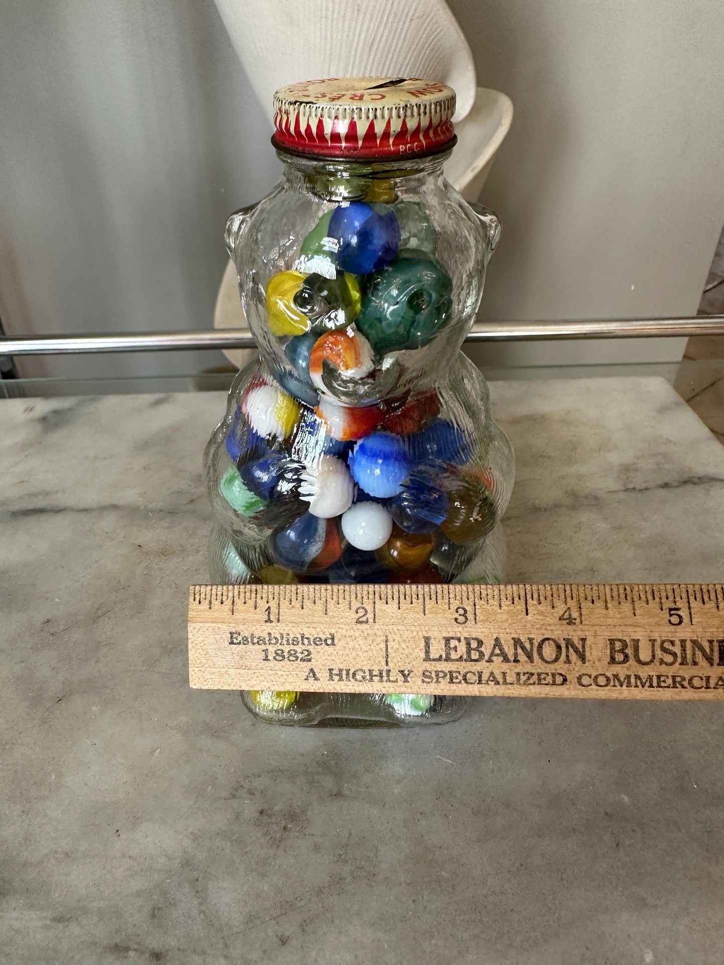 Vintage Snow Crest Bear Bottle Bank with Marbles – Salem, MA