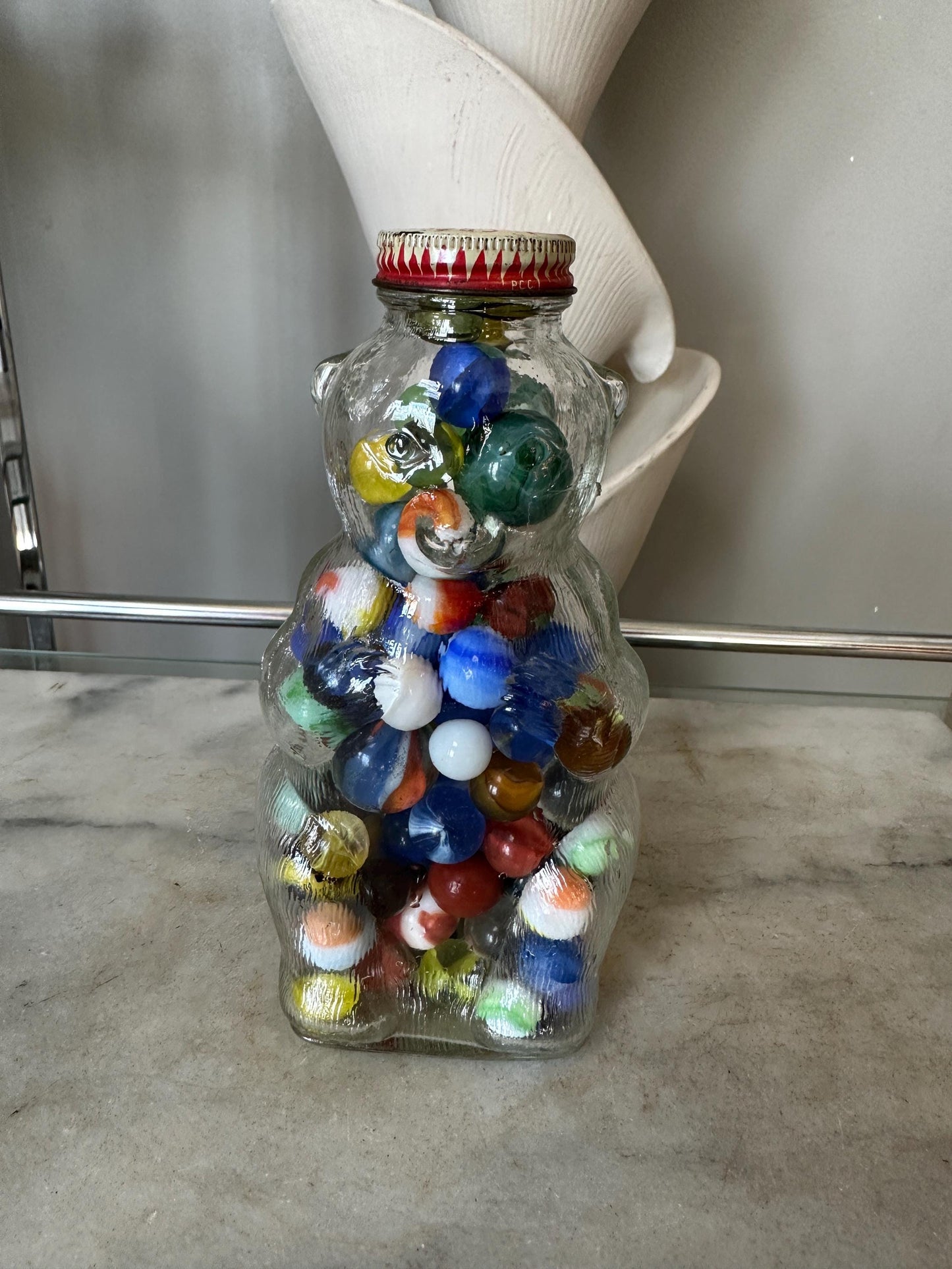 Vintage Snow Crest Bear Bottle Bank with Marbles – Salem, MA