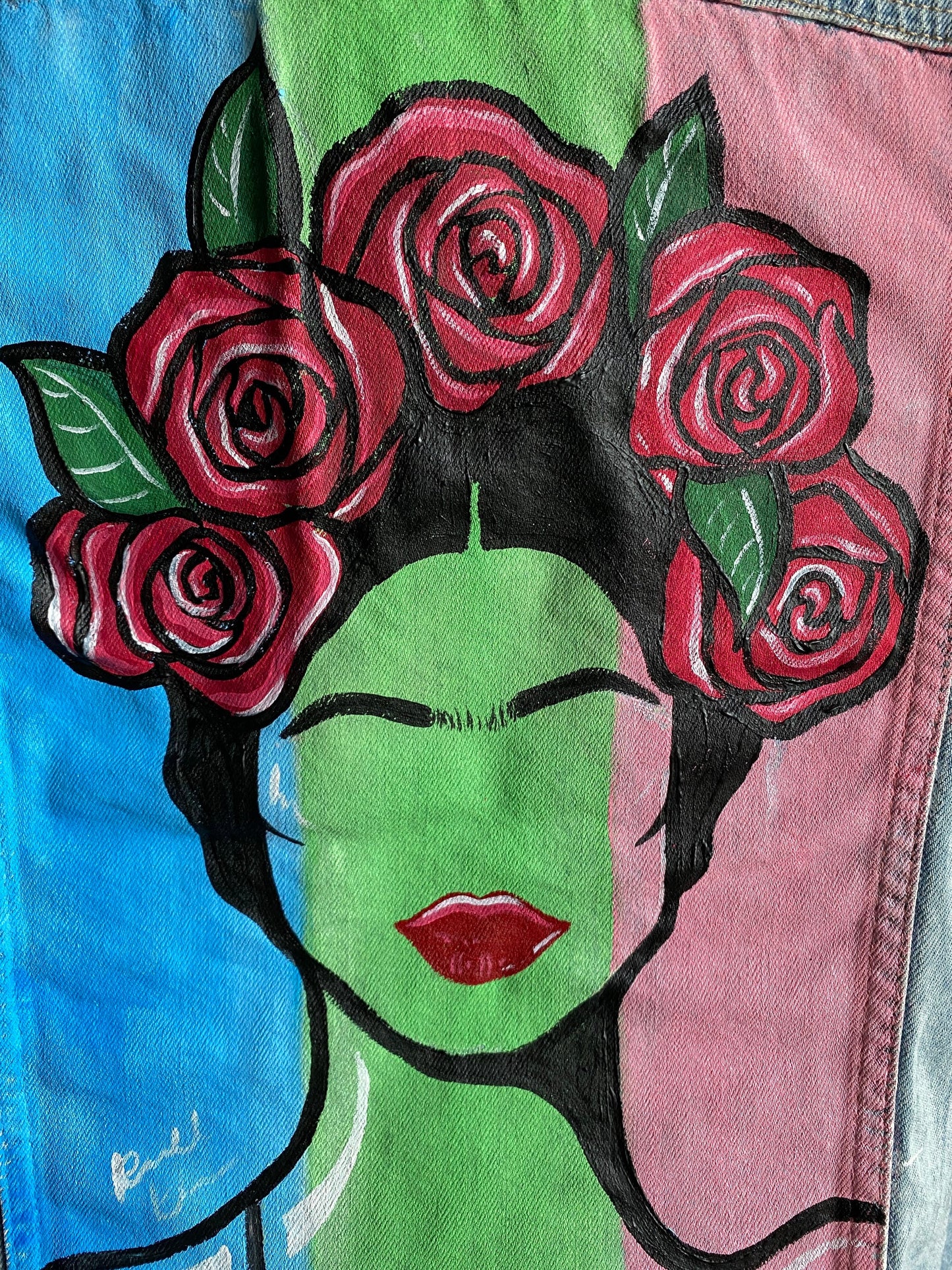 Hand-Painted Freida Kahlo Denim Jacket: Women's Street Art Clothing
