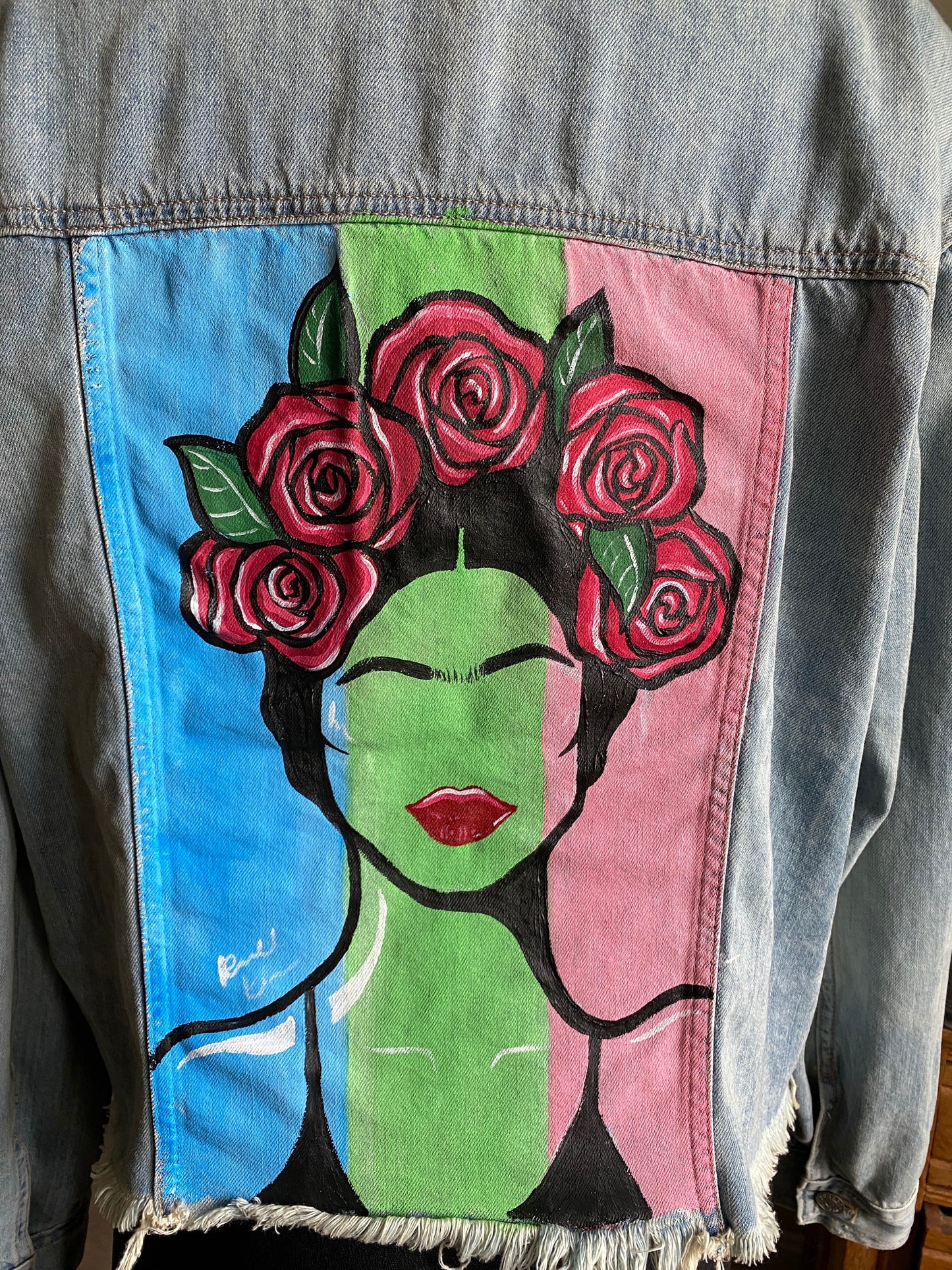 Hand-Painted Freida Kahlo Denim Jacket: Women's Street Art Clothing