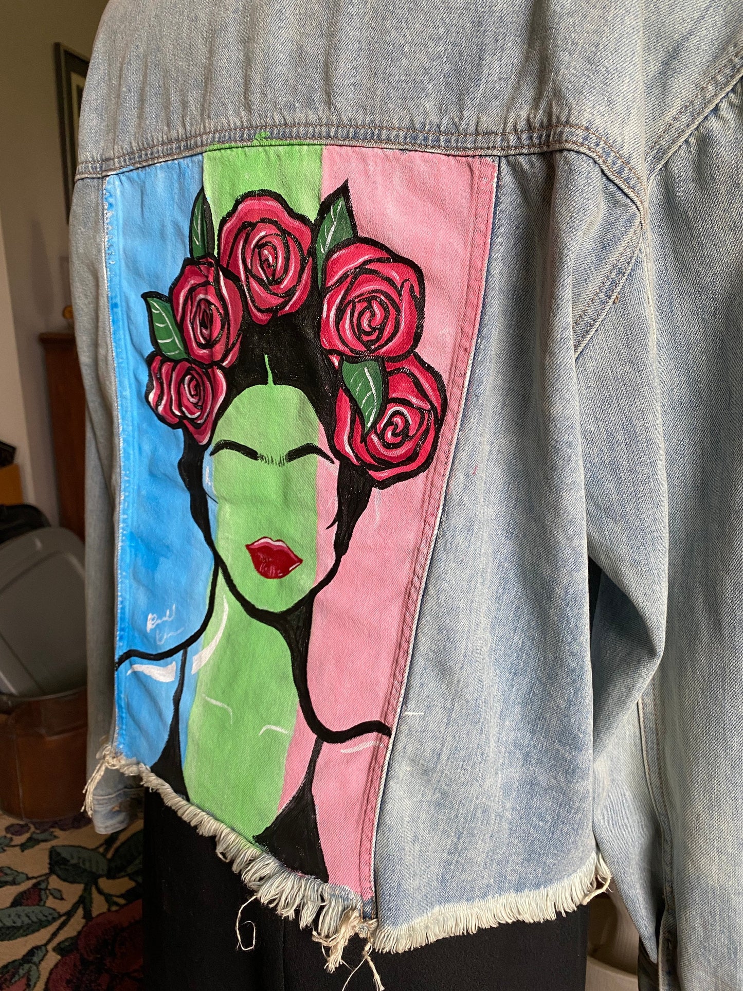Hand-Painted Freida Kahlo Denim Jacket: Women's Street Art Clothing
