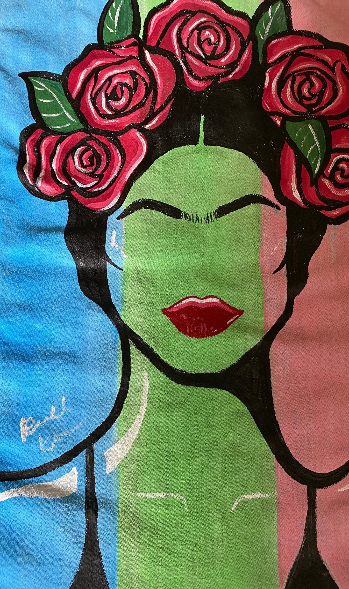 Hand-Painted Freida Kahlo Denim Jacket: Women's Street Art Clothing