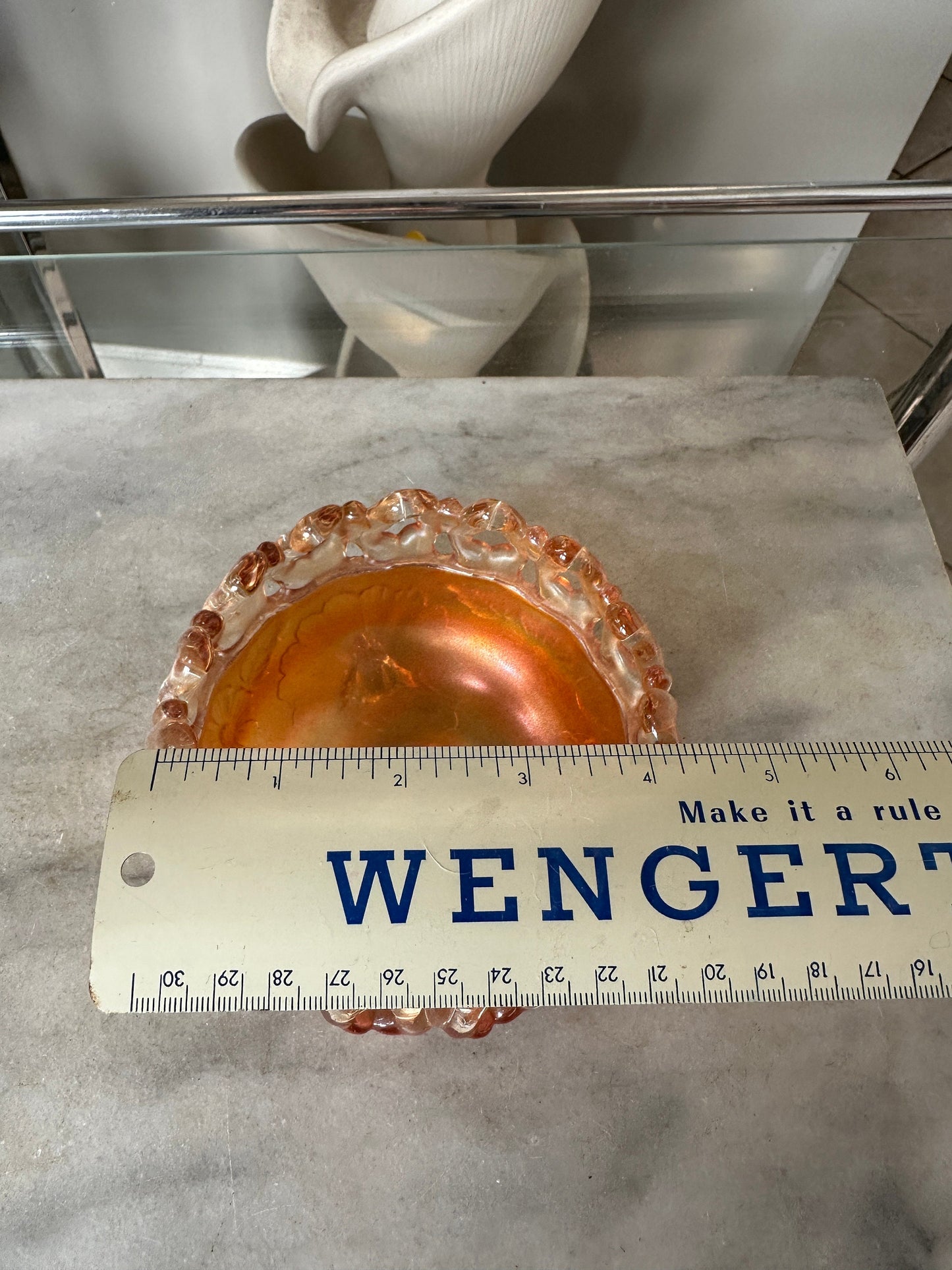 Antique Northwood Marigold Carnival Glass Rose Bowl: Wild Rose, Open Edge, Three Footed