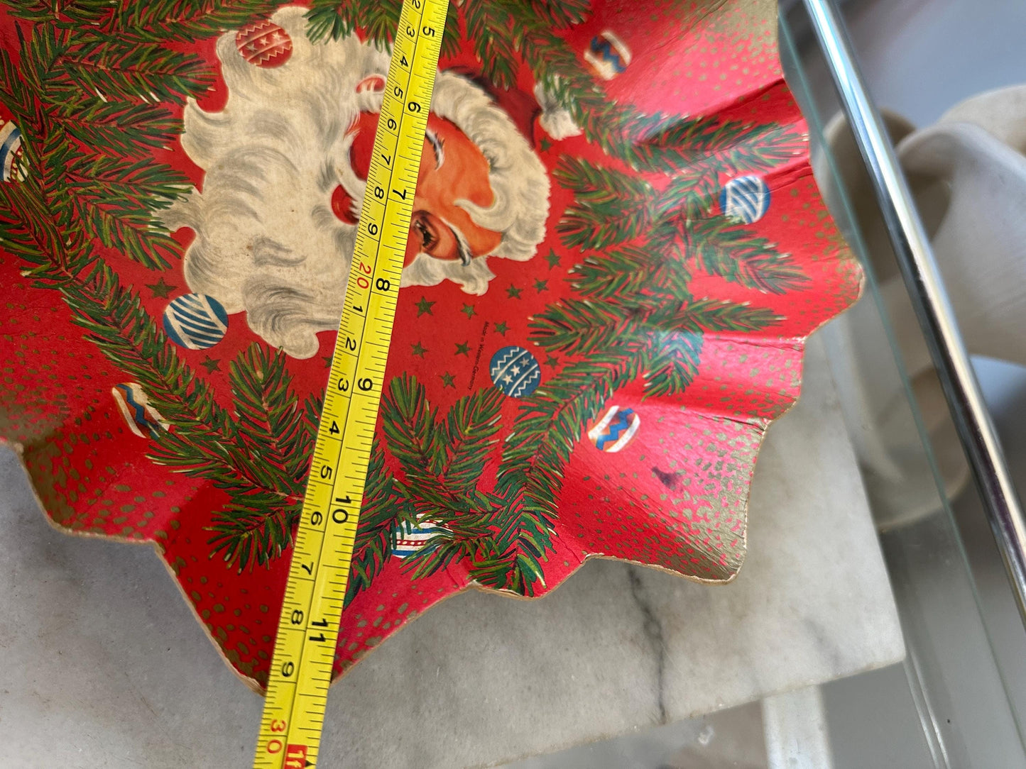 Vintage German Santa Claus Cardboard Christmas Bowl - Bunter Teller, Christmas Kitsch