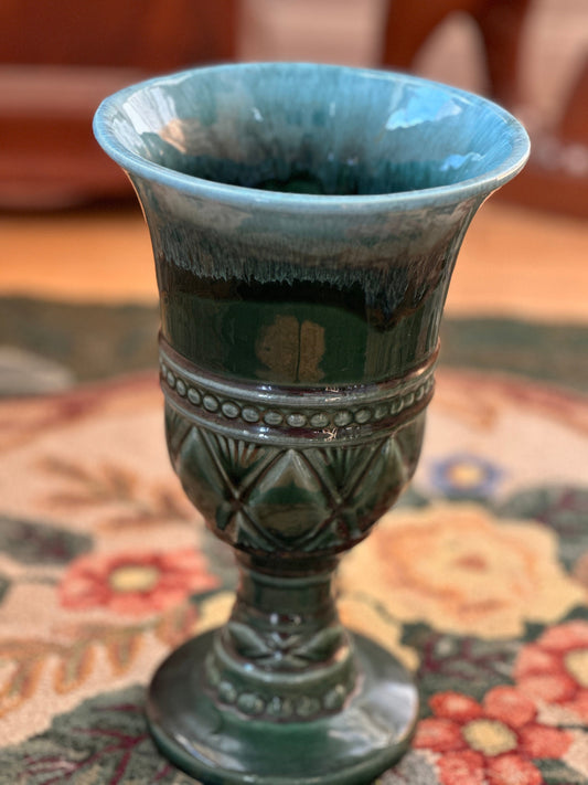 Vintage Hull USA F30 Vase | Green Aqua Drip Glaze Pedestal Pottery