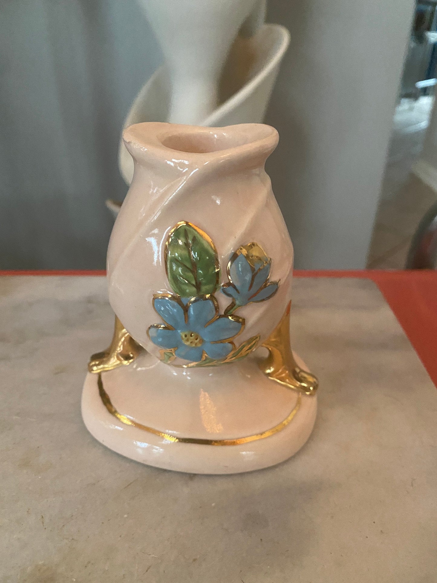 Mid-century Hull Pottery BLUE MAGNOLIA candlestick holders  | H-24 | USA