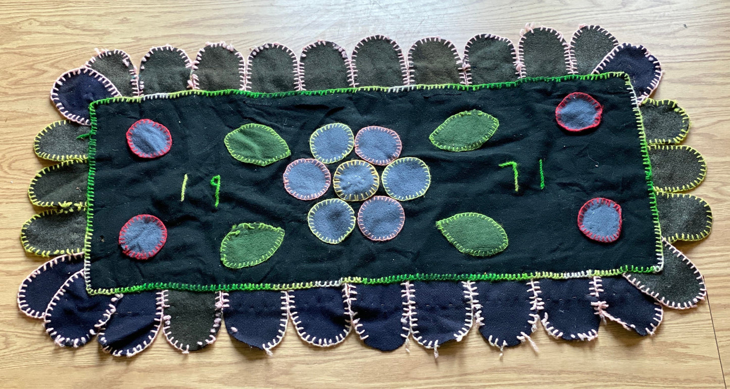 Vintage 1971 Wool Patchwork Rug | Hand-stitched Flower Petal Design