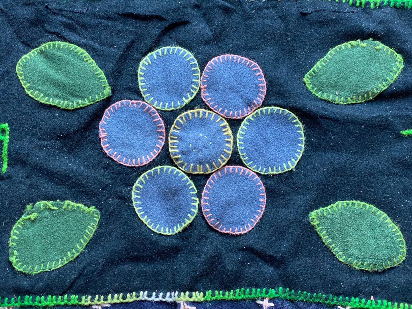 Vintage 1971 Wool Patchwork Rug | Hand-stitched Flower Petal Design