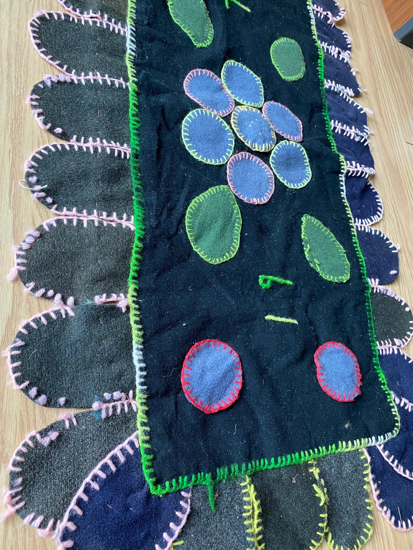 Vintage 1971 Wool Patchwork Rug | Hand-stitched Flower Petal Design