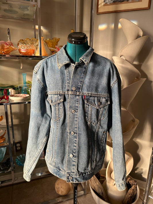 Vintage Levi's Denim Trucker Jacket, Faded Blue, USA Made, Size Large
