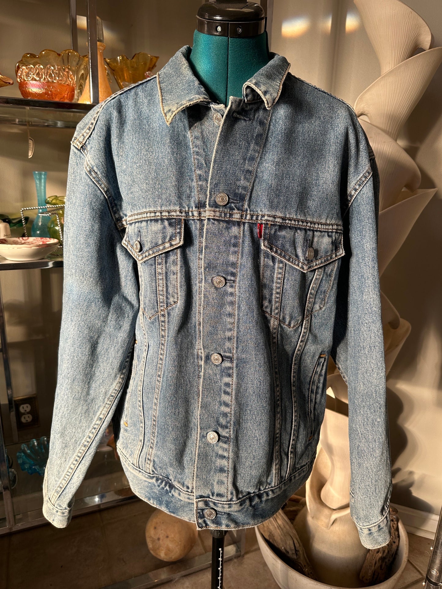 Vintage Levi's Denim Trucker Jacket, Faded Blue, USA Made, Size Large