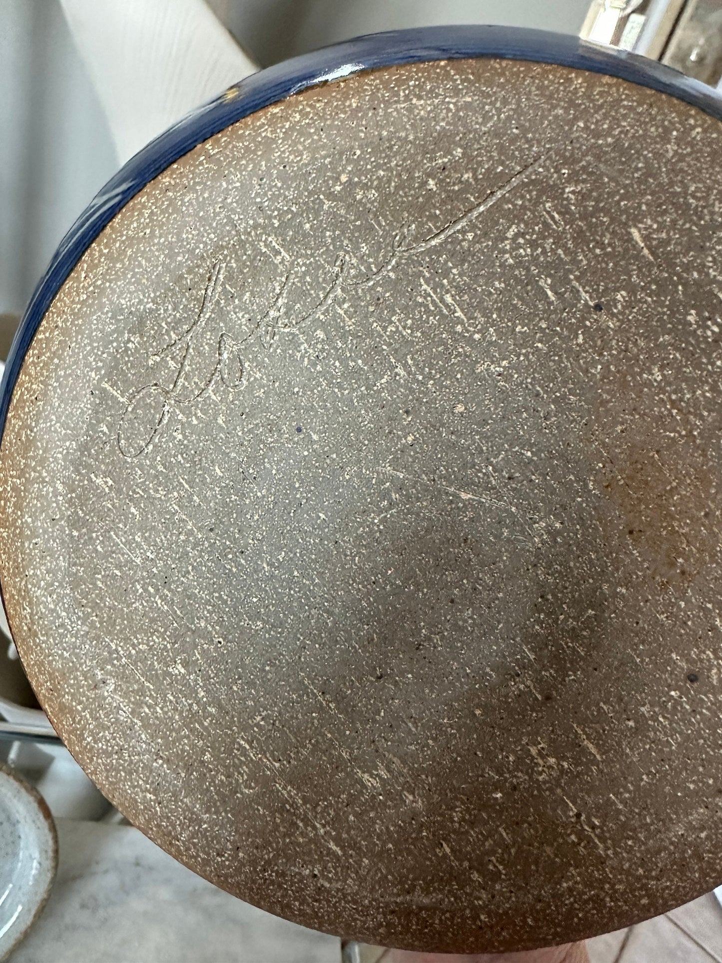 Vintage Ceramic Ard Pottery Bowl w Lid - Trinket/Catchall Dish - White and Blue Pottery - Blue w White Flowers / Farm House / Cottage Chic