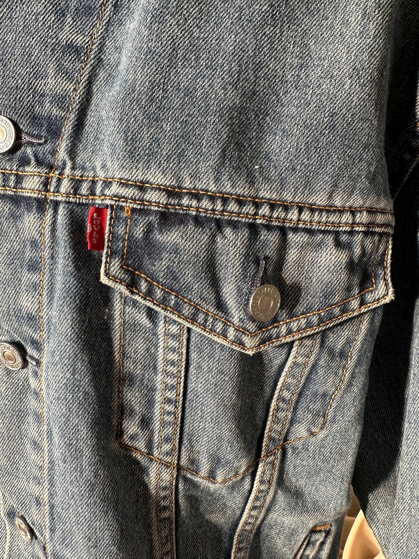 Vintage Levi's Denim Trucker Jacket, Faded Blue, USA Made, Size Large