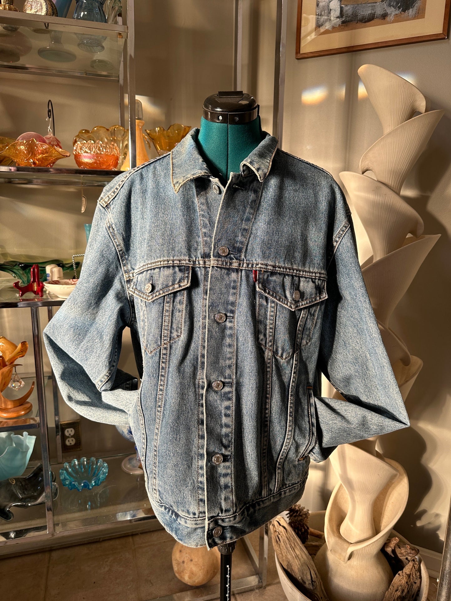 Vintage Levi's Denim Trucker Jacket, Faded Blue, USA Made, Size Large