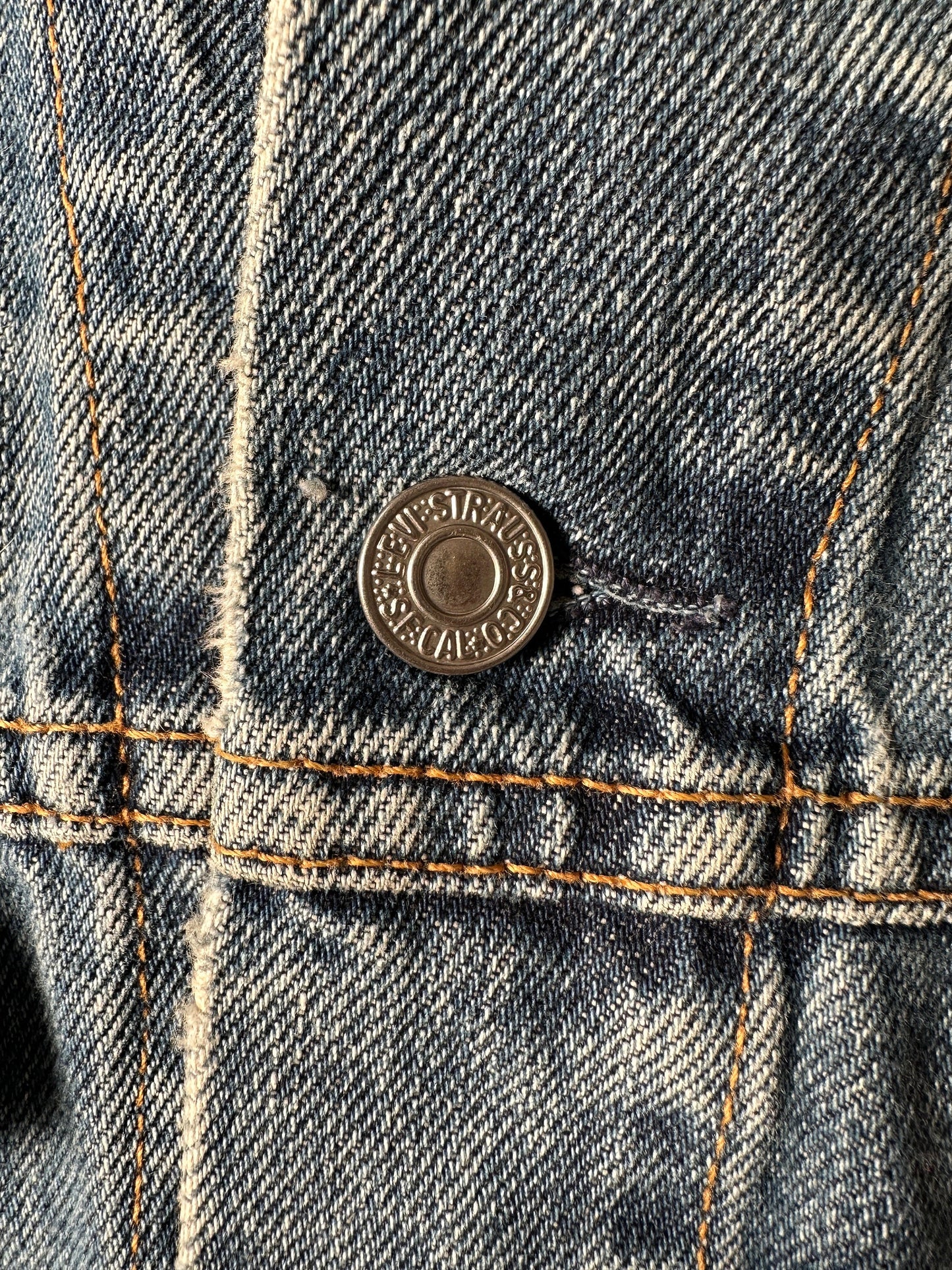 Vintage Levi's Denim Trucker Jacket, Faded Blue, USA Made, Size Large