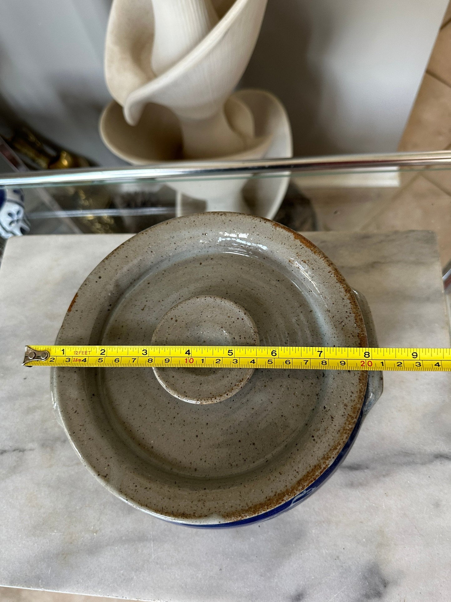 Vintage Ceramic Ard Pottery Bowl w Lid - Trinket/Catchall Dish - White and Blue Pottery - Blue w White Flowers / Farm House / Cottage Chic