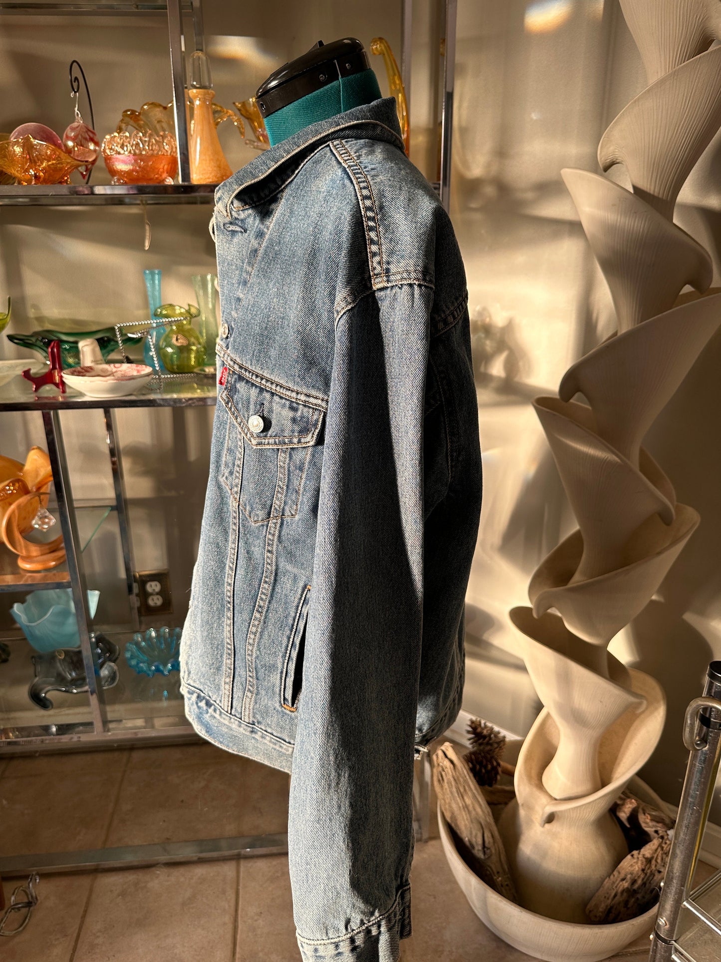 Vintage Levi's Denim Trucker Jacket, Faded Blue, USA Made, Size Large