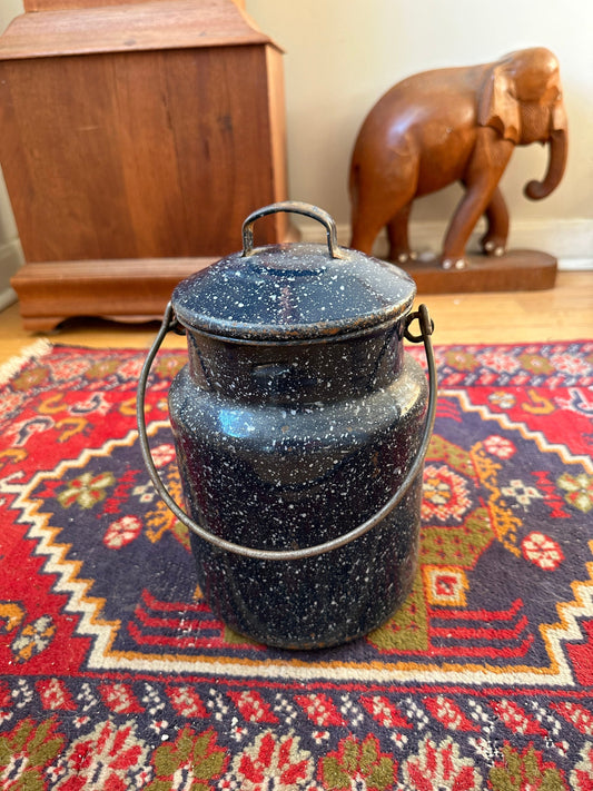 Vintage Blue Speckled Enamel Milk Pail: Farmhouse Decor