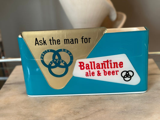 Vintage Ballantine Beer Caddy, Turquoise & Gold Plastic Barware, MCM Man Cave Decor