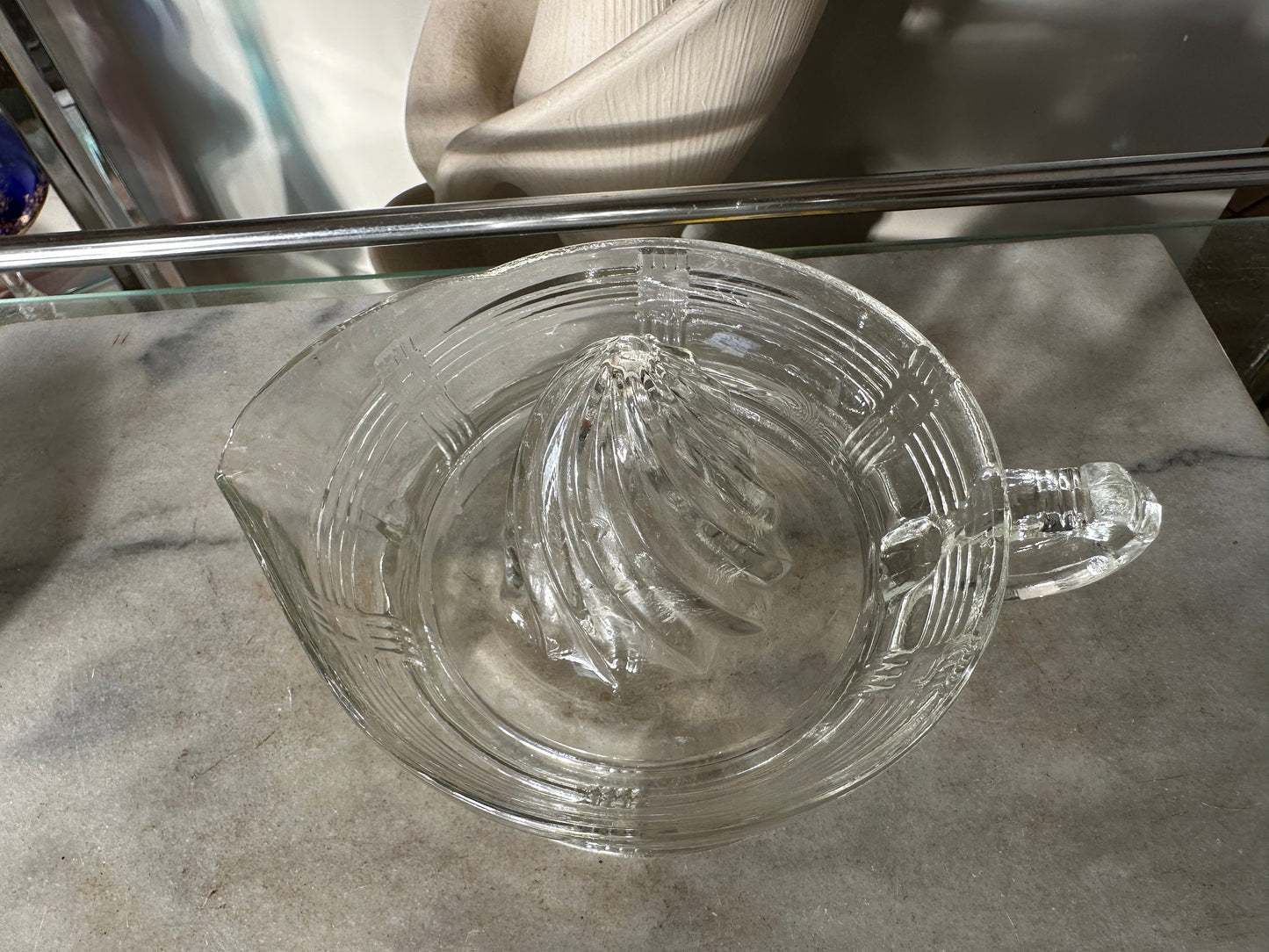 Vintage Hazel Atlas Clear Glass Juice Reamer with Criss Cross Pattern