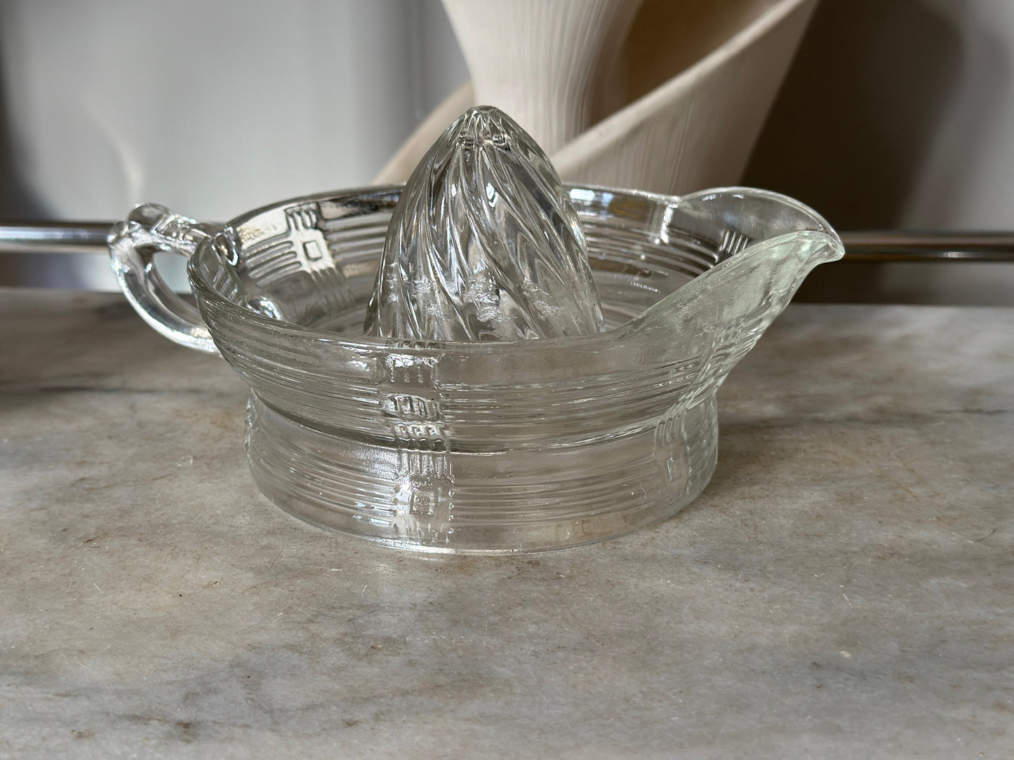 Vintage Hazel Atlas Clear Glass Juice Reamer with Criss Cross Pattern