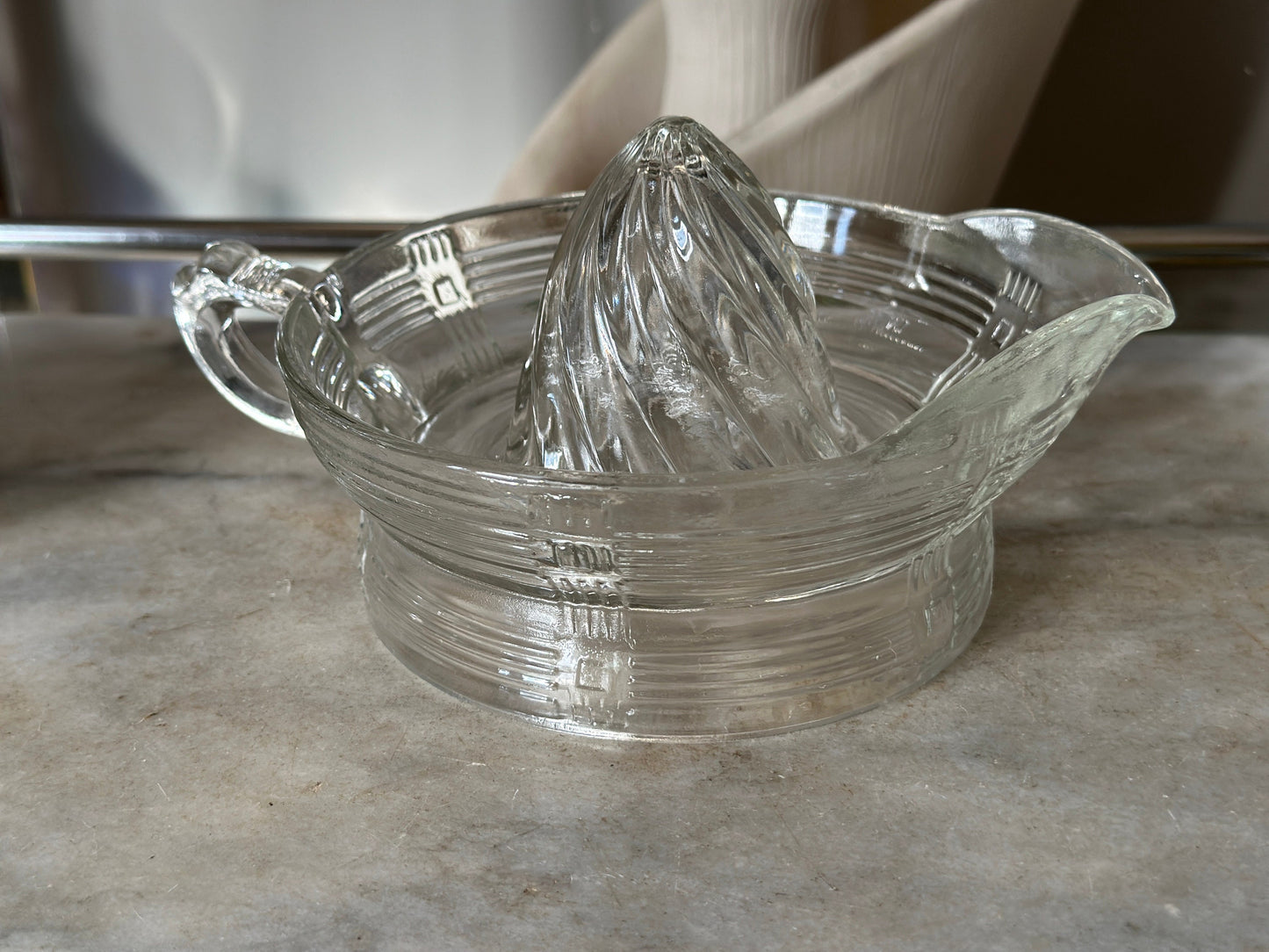 Vintage Hazel Atlas Clear Glass Juice Reamer with Criss Cross Pattern