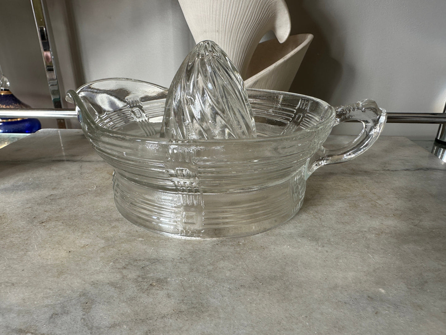 Vintage Hazel Atlas Clear Glass Juice Reamer with Criss Cross Pattern