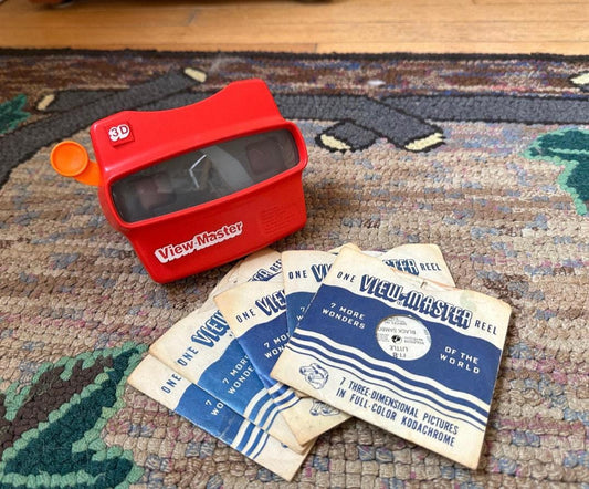 Vintage Red View-Master 3D Toy with 5 Reels: Christmas Story, Mother Goose